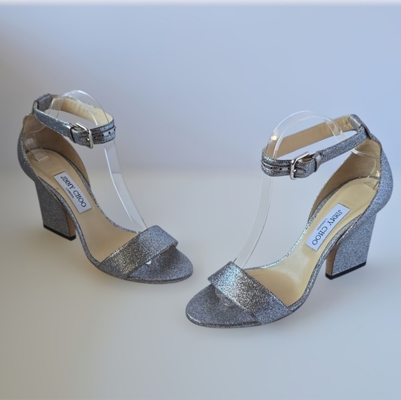 Jimmy Choo Edina 85 Ankle Strap Sparkle Sandals Luxury Leather Heels - Picture 1 of 17